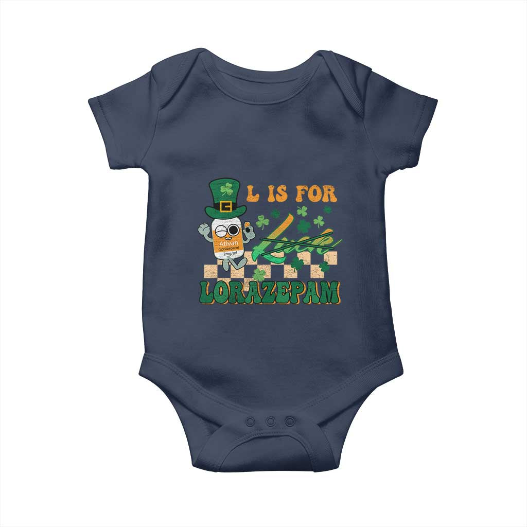 Funny Nurse St Patricks Day Baby Onesie Retro L is for Lorazepam Nursing Life TS02 Navy Print Your Wear