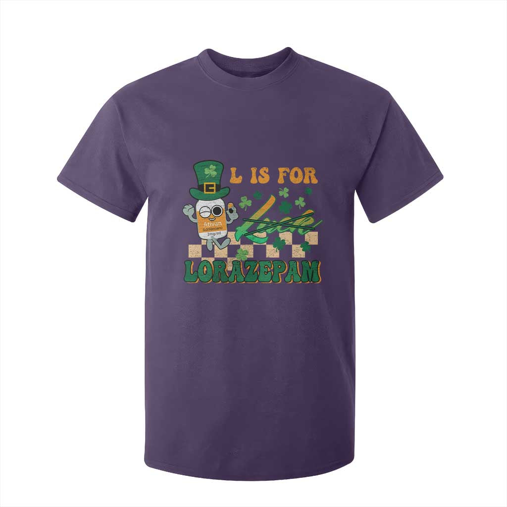Funny Nurse St Patricks Day T Shirt For Kid Retro L is for Lorazepam Nursing Life TS02 Purple Print Your Wear