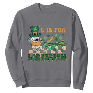 Funny Nurse St. Patricks Day Sweatshirt Retro L is for Lorazepam Nursing Life TS02 Charcoal Printyourwear