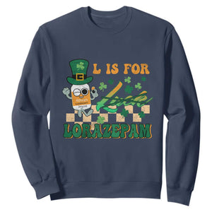 Funny Nurse St. Patricks Day Sweatshirt Retro L is for Lorazepam Nursing Life TS02 Navy Printyourwear