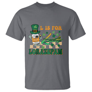 Funny Nurse St. Patricks Day T Shirt Retro L is for Lorazepam Nursing Life TS02 Charcoal Printyourwear