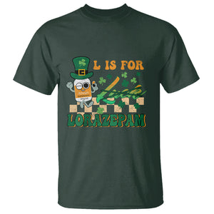 Funny Nurse St. Patricks Day T Shirt Retro L is for Lorazepam Nursing Life TS02 Dark Forest Green Printyourwear