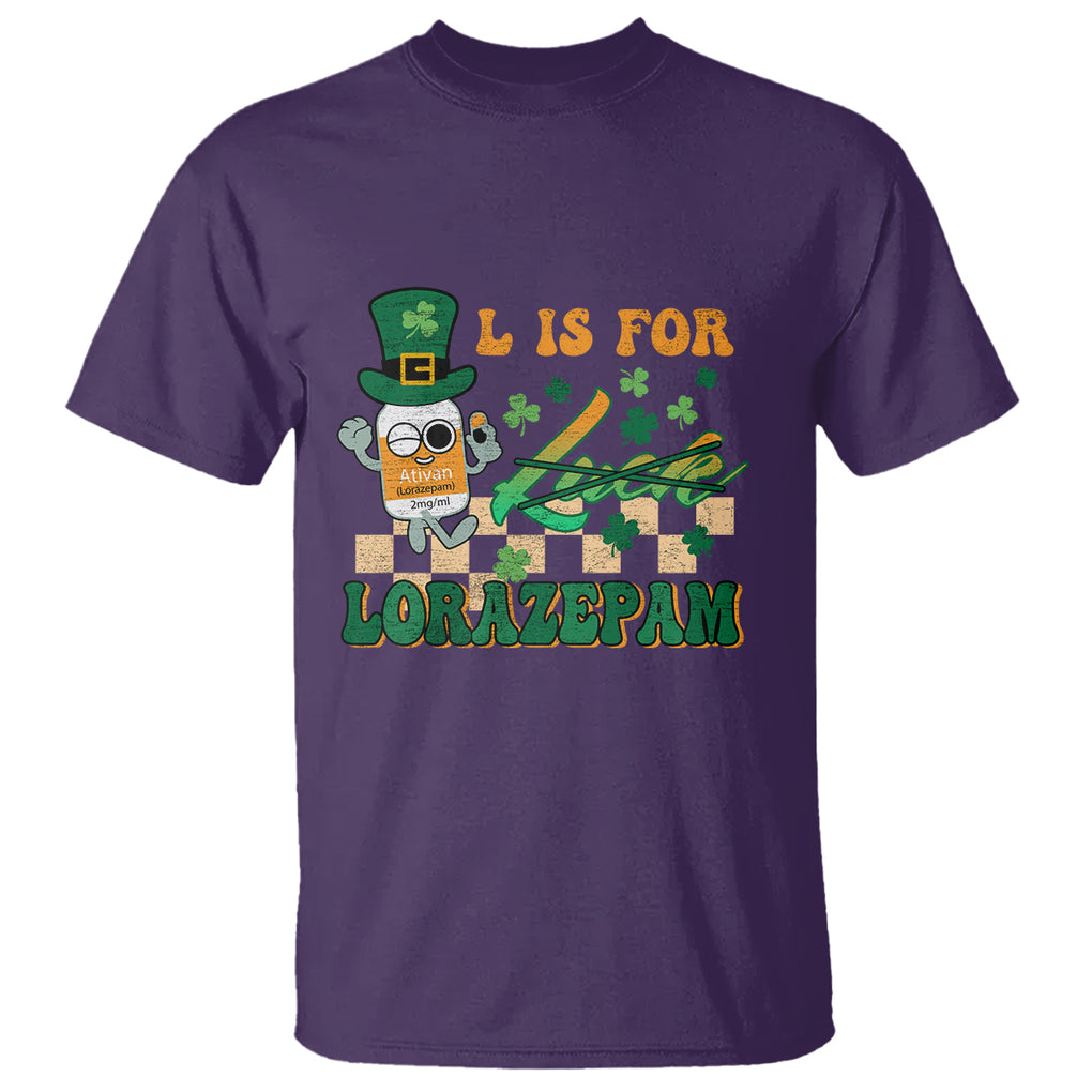 Funny Nurse St. Patricks Day T Shirt Retro L is for Lorazepam Nursing Life TS02 Purple Printyourwear