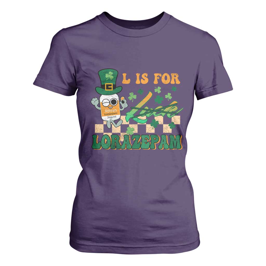Funny Nurse St Patricks Day T Shirt For Women Retro L is for Lorazepam Nursing Life TS02 Purple Print Your Wear