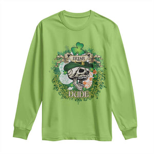 Irish Skull Long Sleeve Shirt Irish Dude Sugar Skull St Patricks Day Leprechaun TS02 Lime Print Your Wear