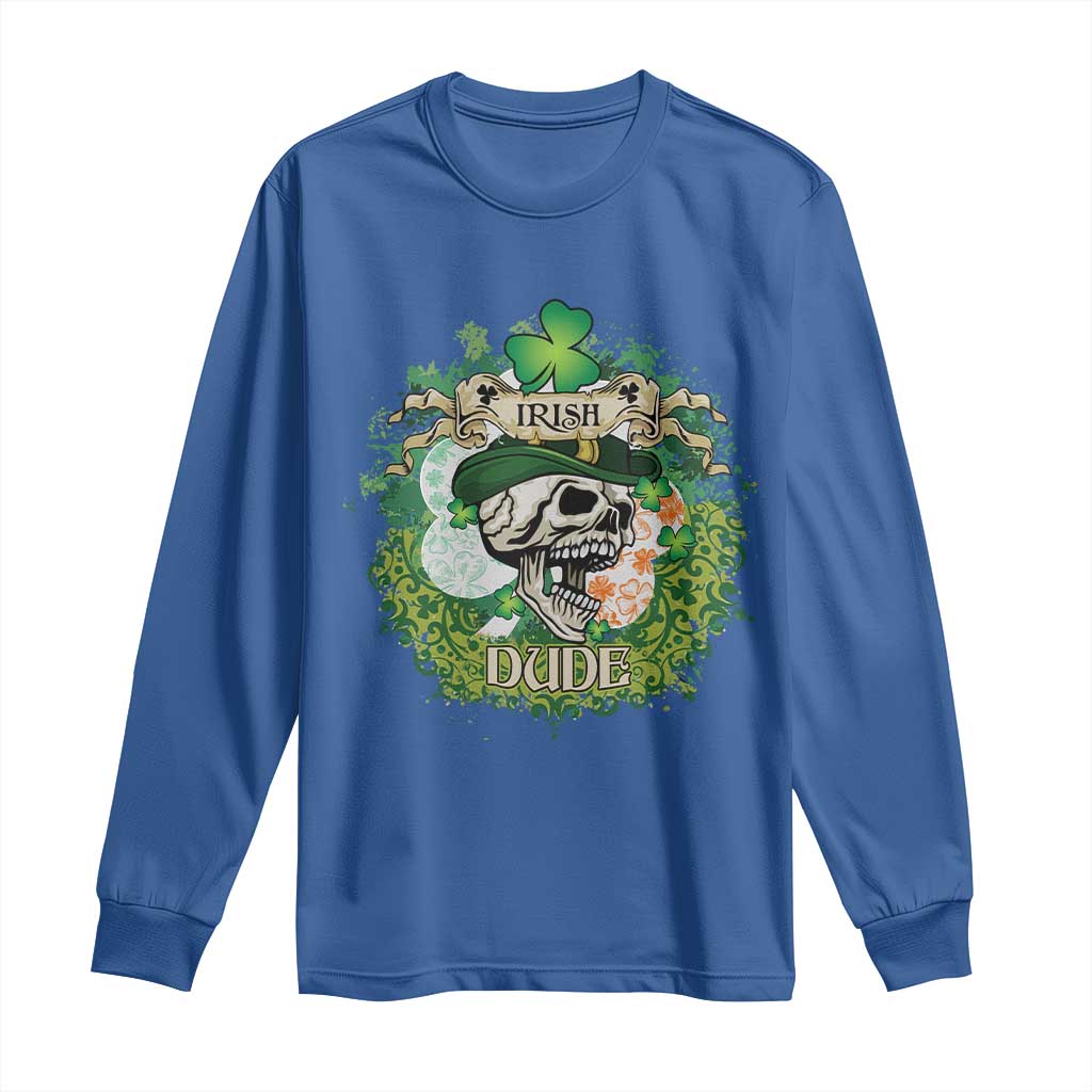 Irish Skull Long Sleeve Shirt Irish Dude Sugar Skull St Patricks Day Leprechaun TS02 Royal Blue Print Your Wear