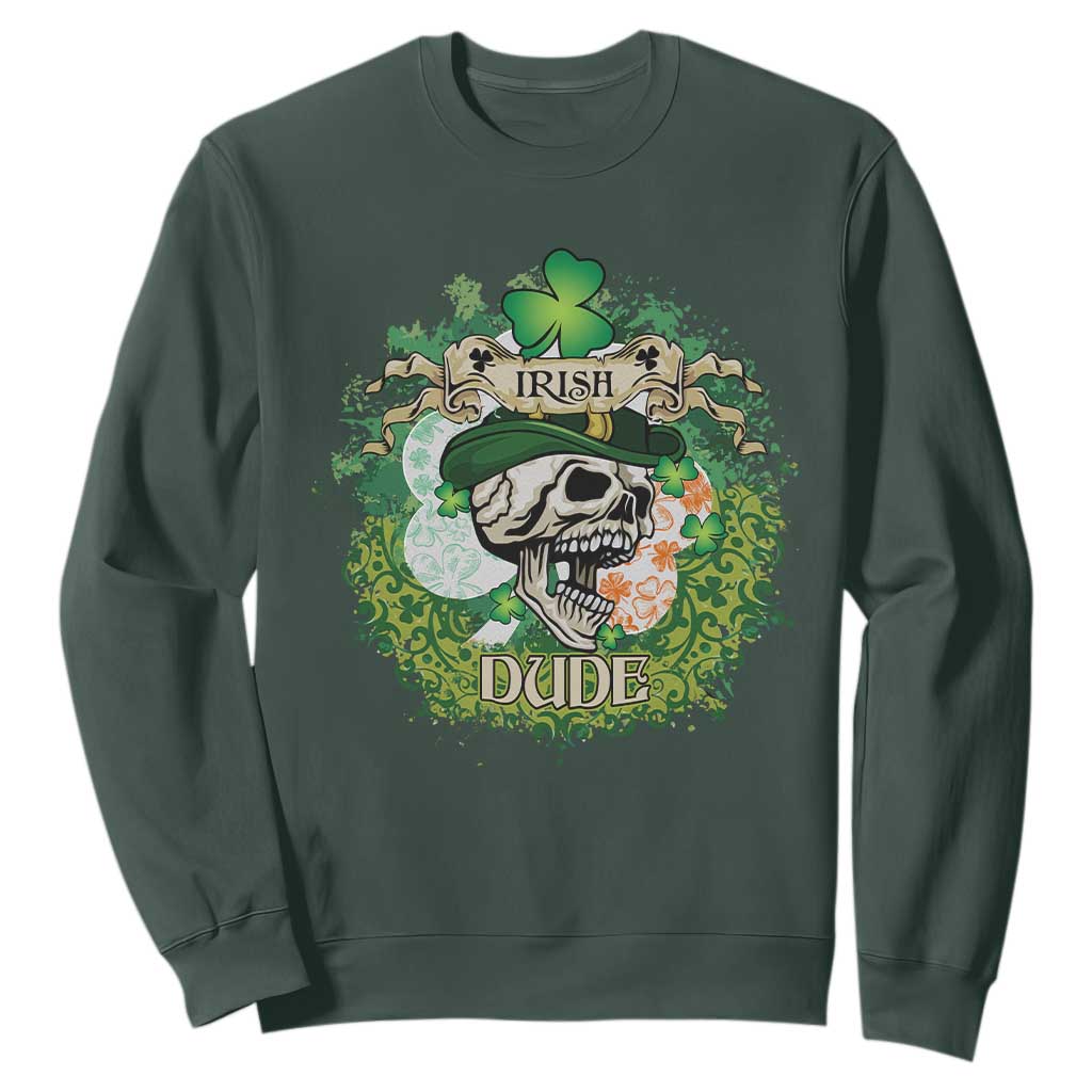 Irish Skull Sweatshirt Irish Dude Sugar Skull St Patricks Day Leprechaun TS02 Dark Forest Green Printyourwear