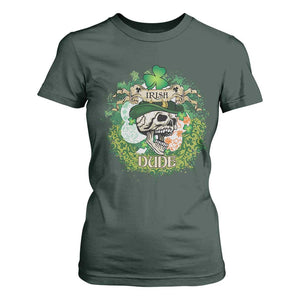 Irish Skull T Shirt For Women Irish Dude Sugar Skull St Patricks Day Leprechaun TS02 Dark Forest Green Print Your Wear