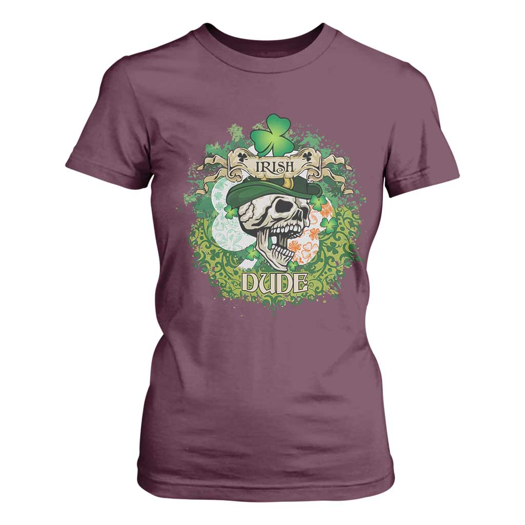 Irish Skull T Shirt For Women Irish Dude Sugar Skull St Patricks Day Leprechaun TS02 Maroon Print Your Wear