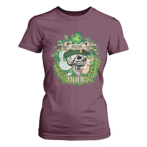 Irish Skull T Shirt For Women Irish Dude Sugar Skull St Patricks Day Leprechaun TS02 Maroon Print Your Wear