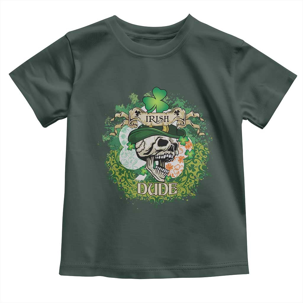 Irish Skull Toddler T Shirt Irish Dude Sugar Skull St Patricks Day Leprechaun TS02 Dark Forest Green Print Your Wear