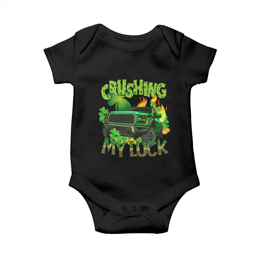 Funny St Patricks Day Baby Onesie Crushing My Luck Truck of Shamrocks TS02 Black Print Your Wear