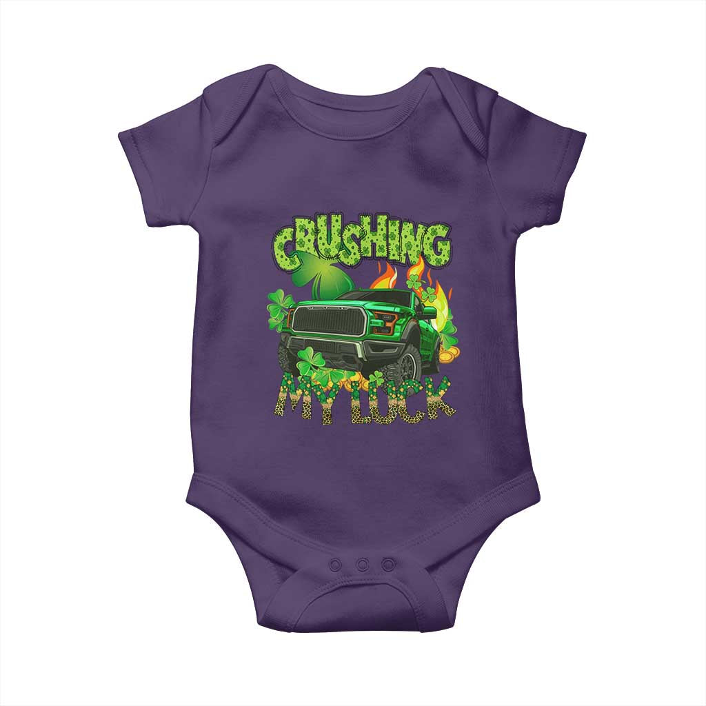Funny St Patricks Day Baby Onesie Crushing My Luck Truck of Shamrocks TS02 Purple Print Your Wear