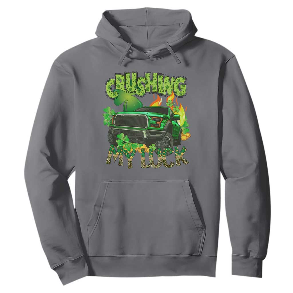 Funny St. Patricks Day Hoodie Crushing My Luck Truck of Shamrocks TS02 Charcoal Printyourwear