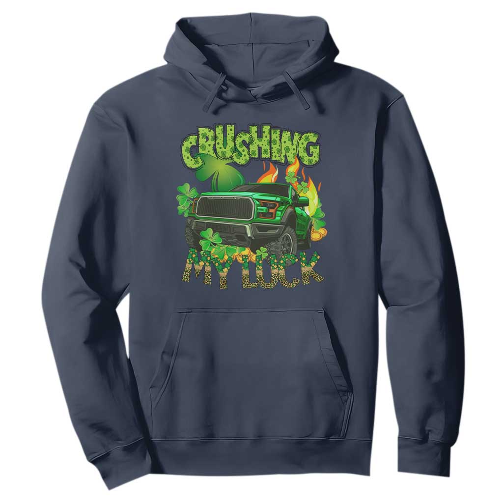 Funny St. Patricks Day Hoodie Crushing My Luck Truck of Shamrocks TS02 Navy Printyourwear
