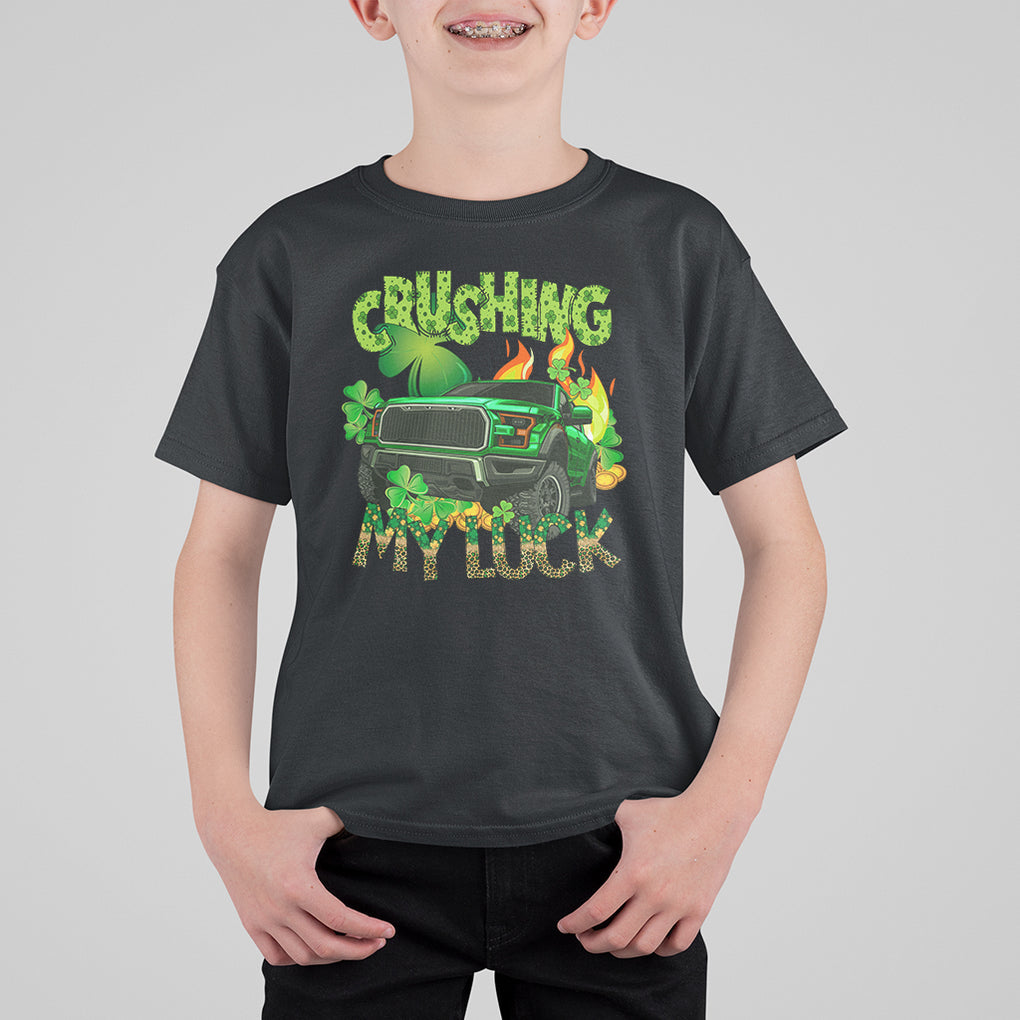 Funny St. Patricks Day T Shirt For Kid Crushing My Luck Truck of Shamrocks TS02 Black Printyourwear