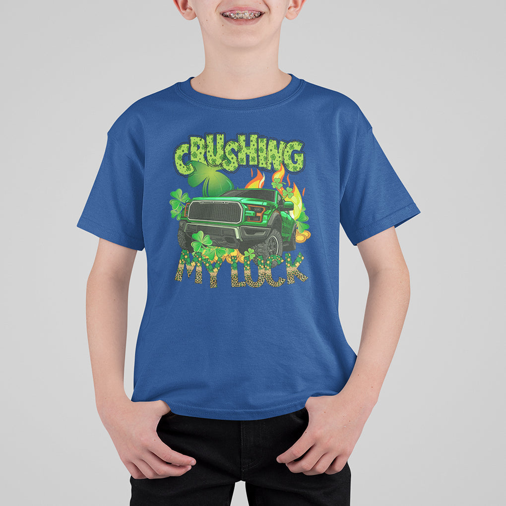 Funny St. Patricks Day T Shirt For Kid Crushing My Luck Truck of Shamrocks TS02 Royal Blue Printyourwear