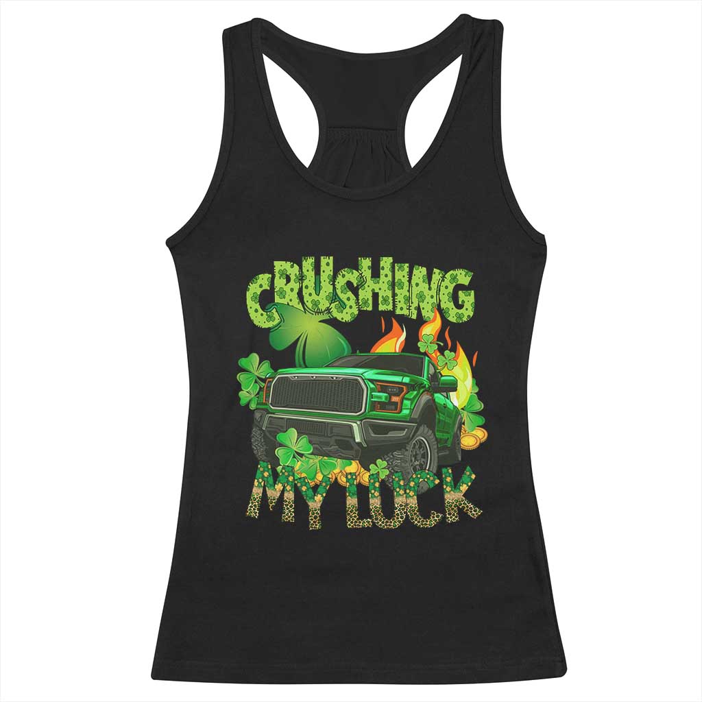 Funny St Patricks Day Racerback Tank Top Crushing My Luck Truck of Shamrocks TS02 Black Print Your Wear