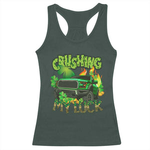 Funny St Patricks Day Racerback Tank Top Crushing My Luck Truck of Shamrocks TS02 Dark Forest Green Print Your Wear