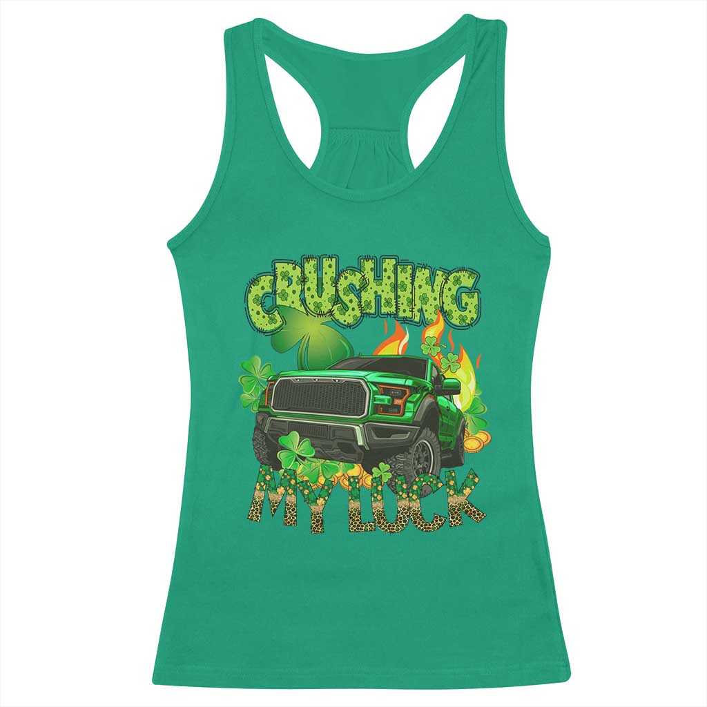 Funny St Patricks Day Racerback Tank Top Crushing My Luck Truck of Shamrocks TS02 Irish Green Print Your Wear