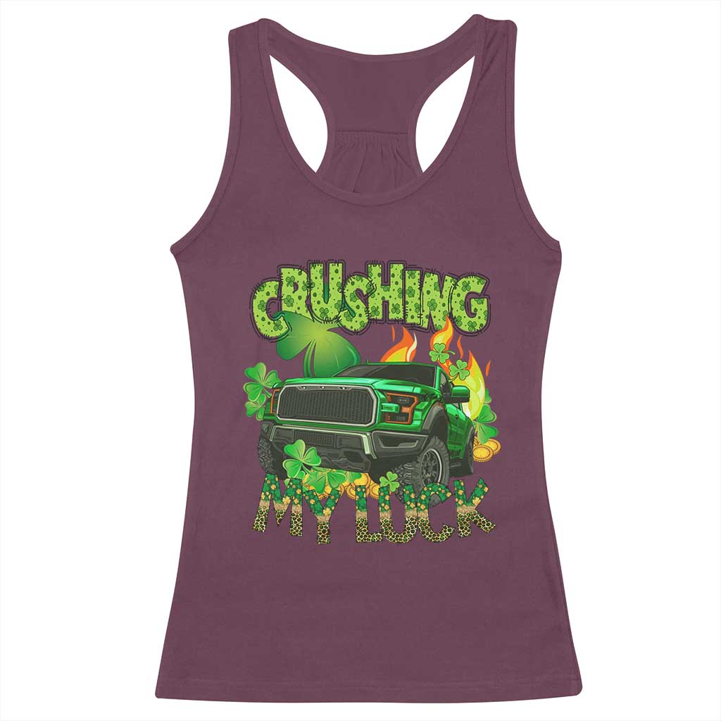 Funny St Patricks Day Racerback Tank Top Crushing My Luck Truck of Shamrocks TS02 Maroon Print Your Wear