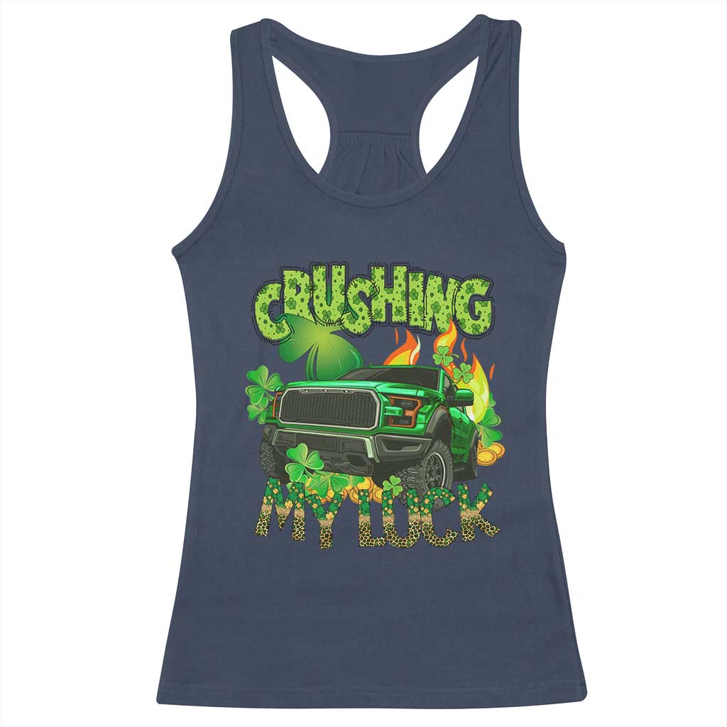 Funny St Patricks Day Racerback Tank Top Crushing My Luck Truck of Shamrocks TS02 Navy Print Your Wear