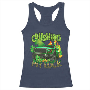 Funny St Patricks Day Racerback Tank Top Crushing My Luck Truck of Shamrocks TS02 Navy Print Your Wear