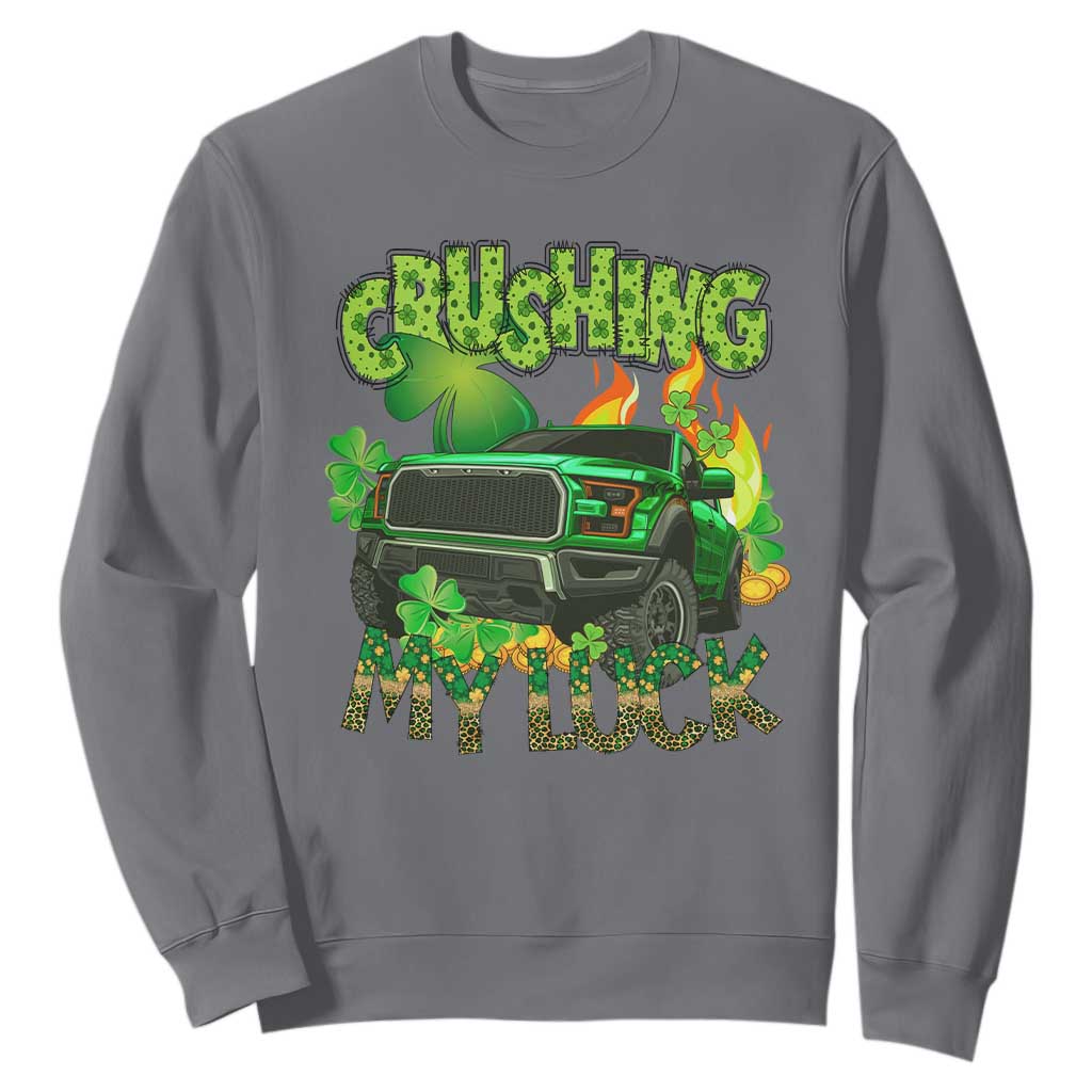 Funny St. Patricks Day Sweatshirt Crushing My Luck Truck of Shamrocks TS02 Charcoal Printyourwear