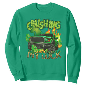 Funny St. Patricks Day Sweatshirt Crushing My Luck Truck of Shamrocks TS02 Irish Green Printyourwear