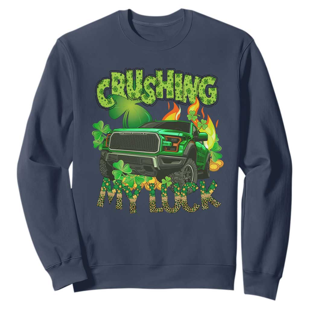 Funny St. Patricks Day Sweatshirt Crushing My Luck Truck of Shamrocks TS02 Navy Printyourwear