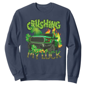 Funny St. Patricks Day Sweatshirt Crushing My Luck Truck of Shamrocks TS02 Navy Printyourwear