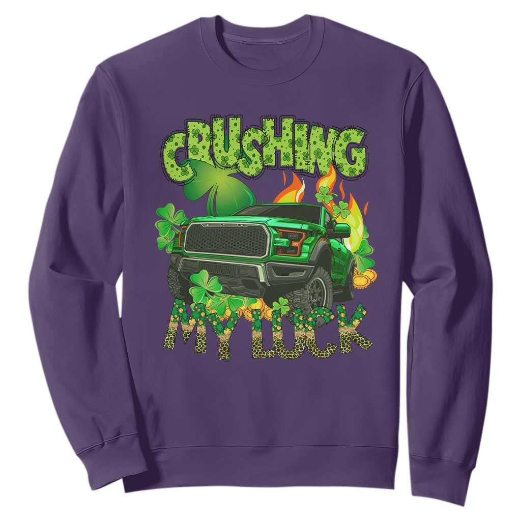 Funny St. Patricks Day Sweatshirt Crushing My Luck Truck of Shamrocks TS02 Purple Printyourwear