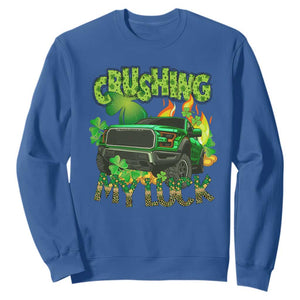 Funny St. Patricks Day Sweatshirt Crushing My Luck Truck of Shamrocks TS02 Royal Blue Printyourwear