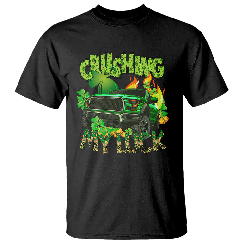 Funny St. Patricks Day T Shirt Crushing My Luck Truck of Shamrocks TS02 Black Printyourwear