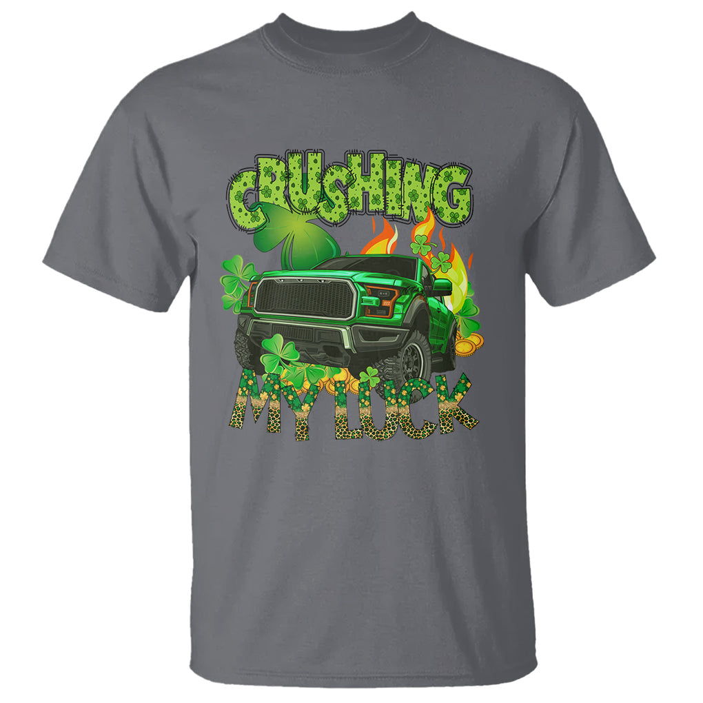 Funny St. Patricks Day T Shirt Crushing My Luck Truck of Shamrocks TS02 Charcoal Printyourwear