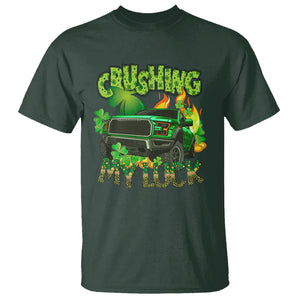 Funny St. Patricks Day T Shirt Crushing My Luck Truck of Shamrocks TS02 Dark Forest Green Printyourwear