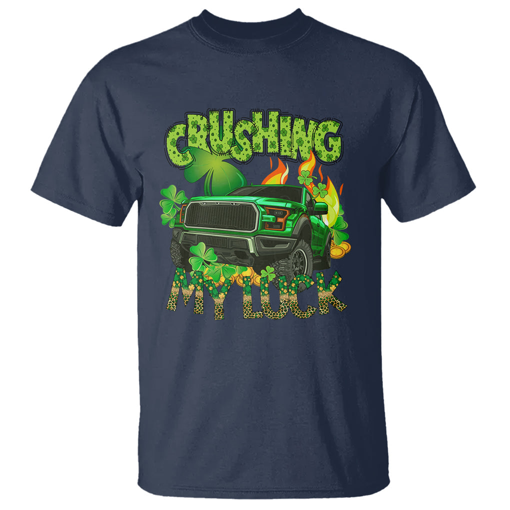 Funny St. Patricks Day T Shirt Crushing My Luck Truck of Shamrocks TS02 Navy Printyourwear