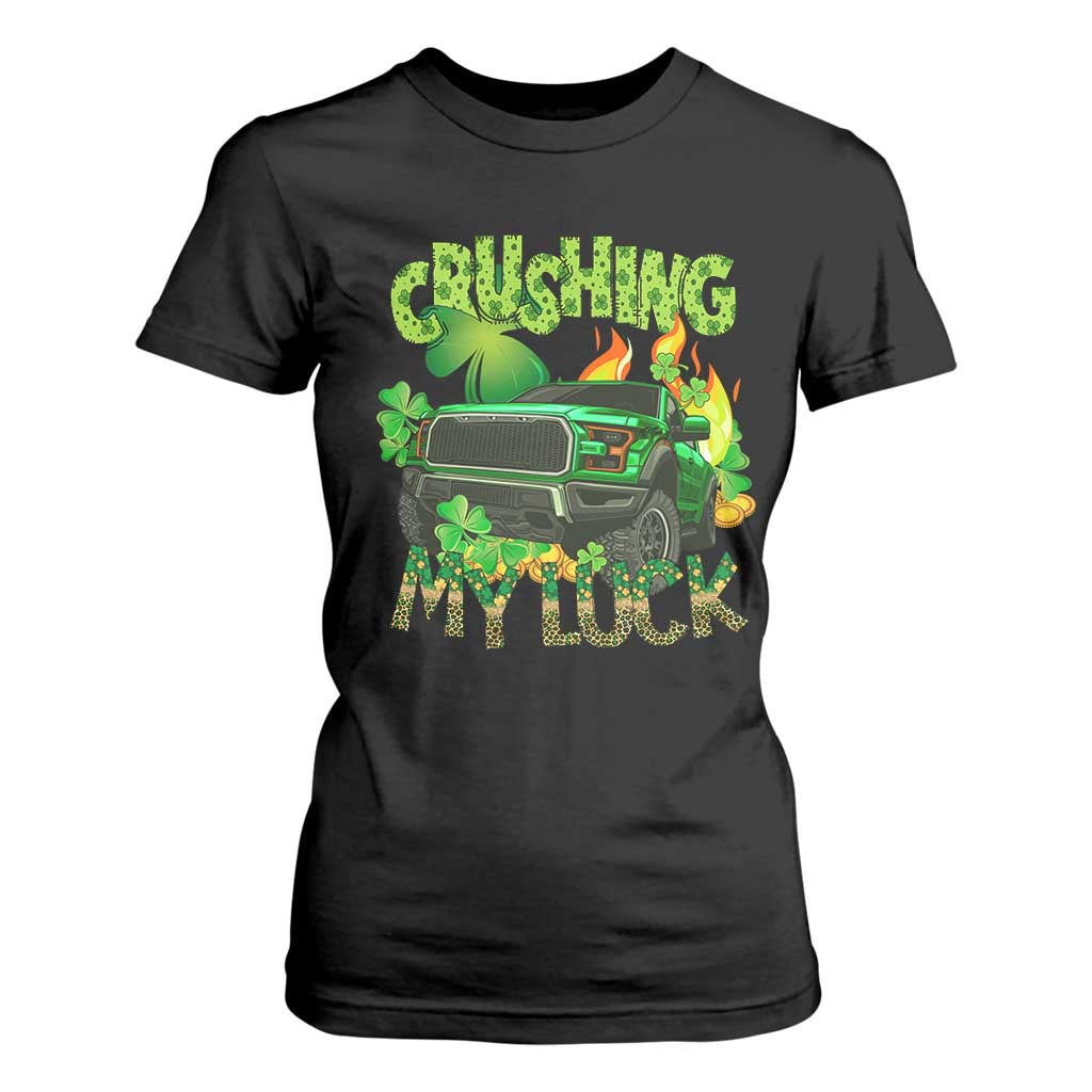 Funny St Patricks Day T Shirt For Women Crushing My Luck Truck of Shamrocks TS02 Black Print Your Wear