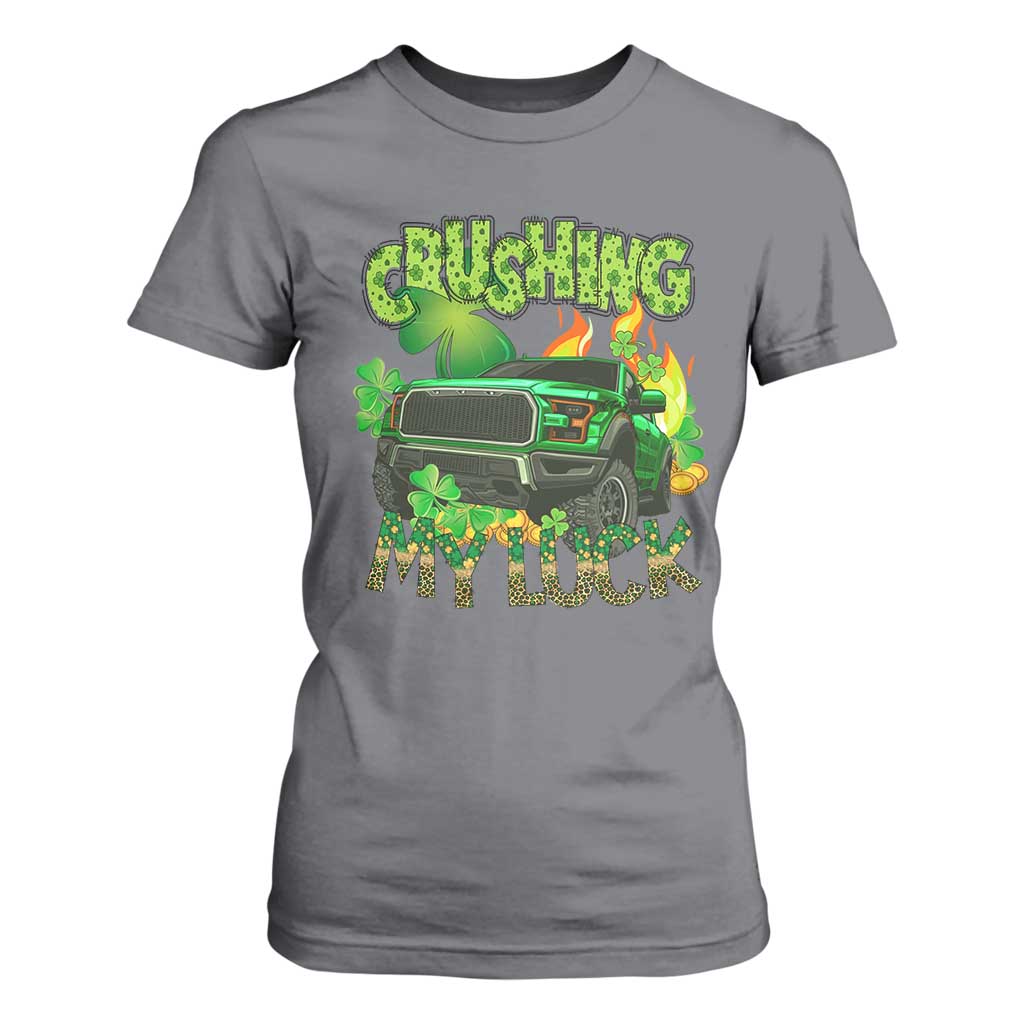 Funny St Patricks Day T Shirt For Women Crushing My Luck Truck of Shamrocks TS02 Charcoal Print Your Wear