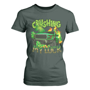 Funny St Patricks Day T Shirt For Women Crushing My Luck Truck of Shamrocks TS02 Dark Forest Green Print Your Wear