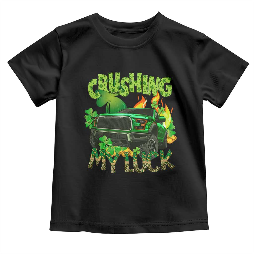 Funny St Patricks Day Toddler T Shirt Crushing My Luck Truck of Shamrocks TS02 Black Print Your Wear