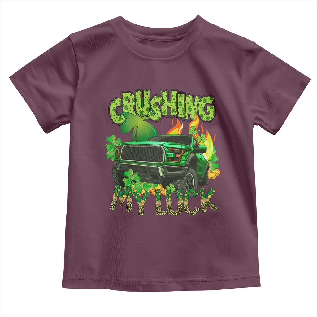 Funny St Patricks Day Toddler T Shirt Crushing My Luck Truck of Shamrocks TS02 Maroon Print Your Wear