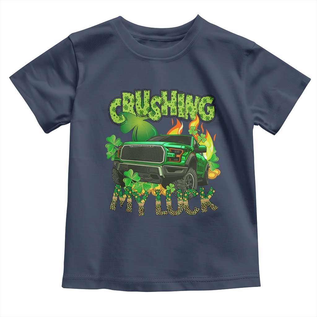 Funny St Patricks Day Toddler T Shirt Crushing My Luck Truck of Shamrocks TS02 Navy Print Your Wear