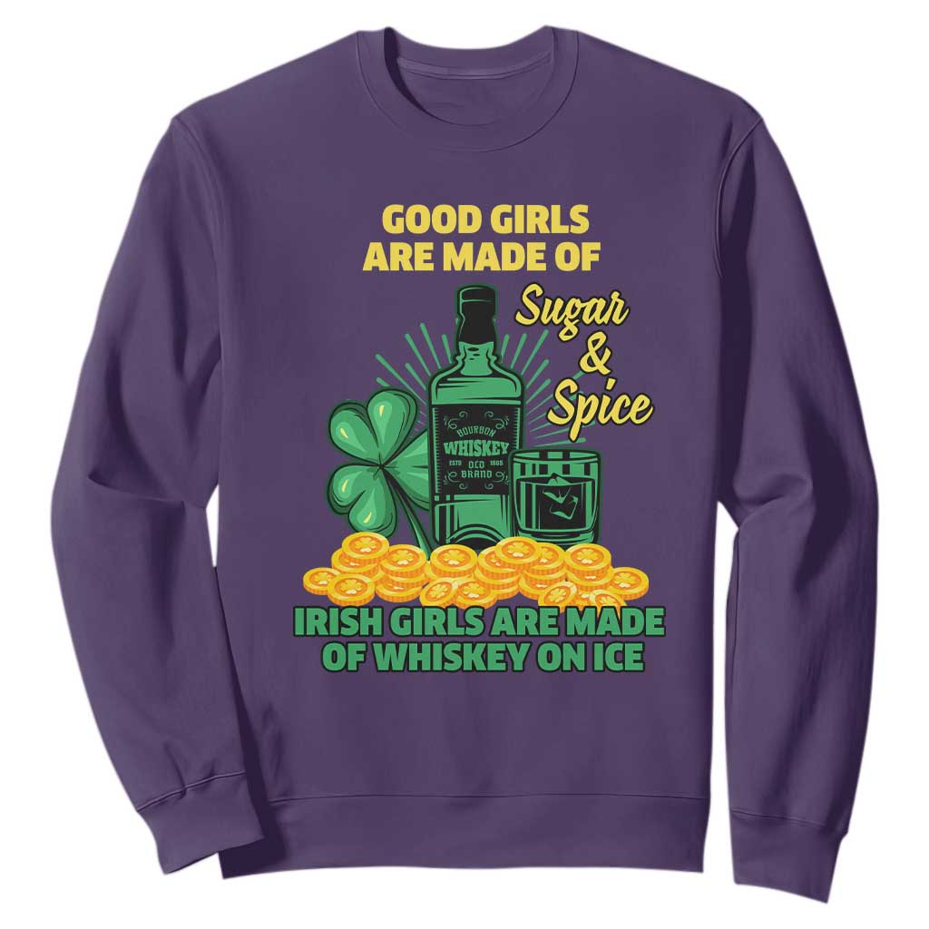 Funny St. Patricks Day Drinking Sweatshirt Irish Girls Are Made of Whiskey On Ice Alcohol Lover TS02 Purple Printyourwear