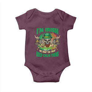 Irish Skull Baby Onesie I'm Irish We Don't Do That Keep Calm Thing St Patrick's Day Shamrock TS02 Maroon Print Your Wear