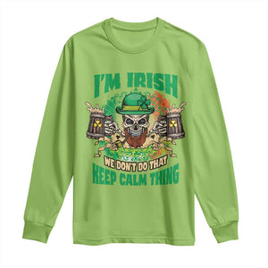 Irish Skull Long Sleeve Shirt I'm Irish We Don't Do That Keep Calm Thing St Patrick's Day Shamrock TS02 Lime Print Your Wear