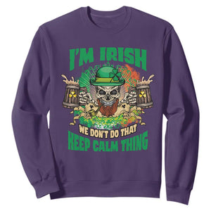 Irish Skull Sweatshirt I'm Irish We Don't Do That Keep Calm Thing St Patrick's Day Shamrock TS02 Purple Printyourwear