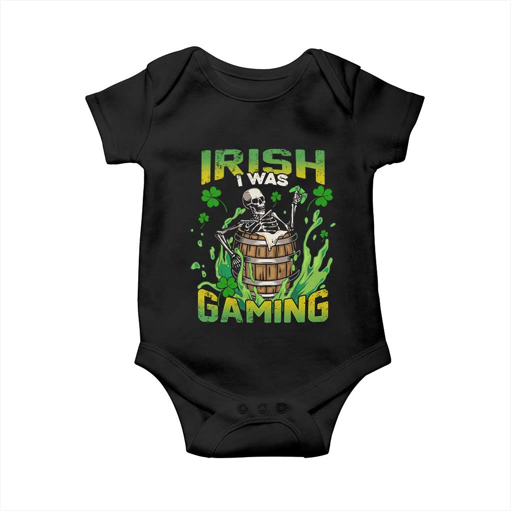 Irish Skeleton Baby Onesie Irish I Was Gaming Funny St Patrick's Day Gamer Gaming Skull TS02 Black Print Your Wear