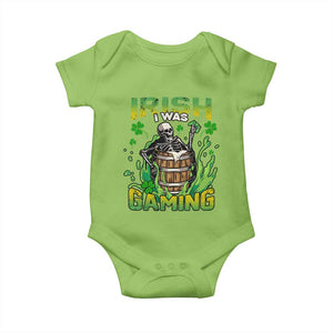 Irish Skeleton Baby Onesie Irish I Was Gaming Funny St Patrick's Day Gamer Gaming Skull TS02 Lime Print Your Wear