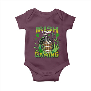 Irish Skeleton Baby Onesie Irish I Was Gaming Funny St Patrick's Day Gamer Gaming Skull TS02 Maroon Print Your Wear